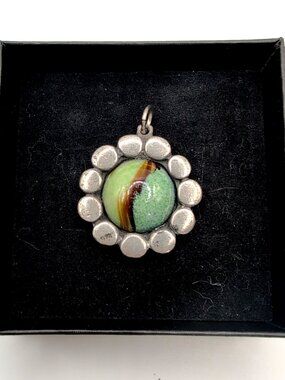 Rare Vintage Bent Larsen Pewter & Cat Eye Stone Danish Modernist Pendant 1.25"